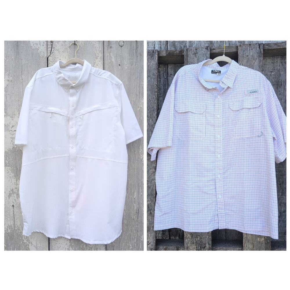 Silver Bait / Habit Vented (2) Fishing Shirts Pockets White Men's 2XL